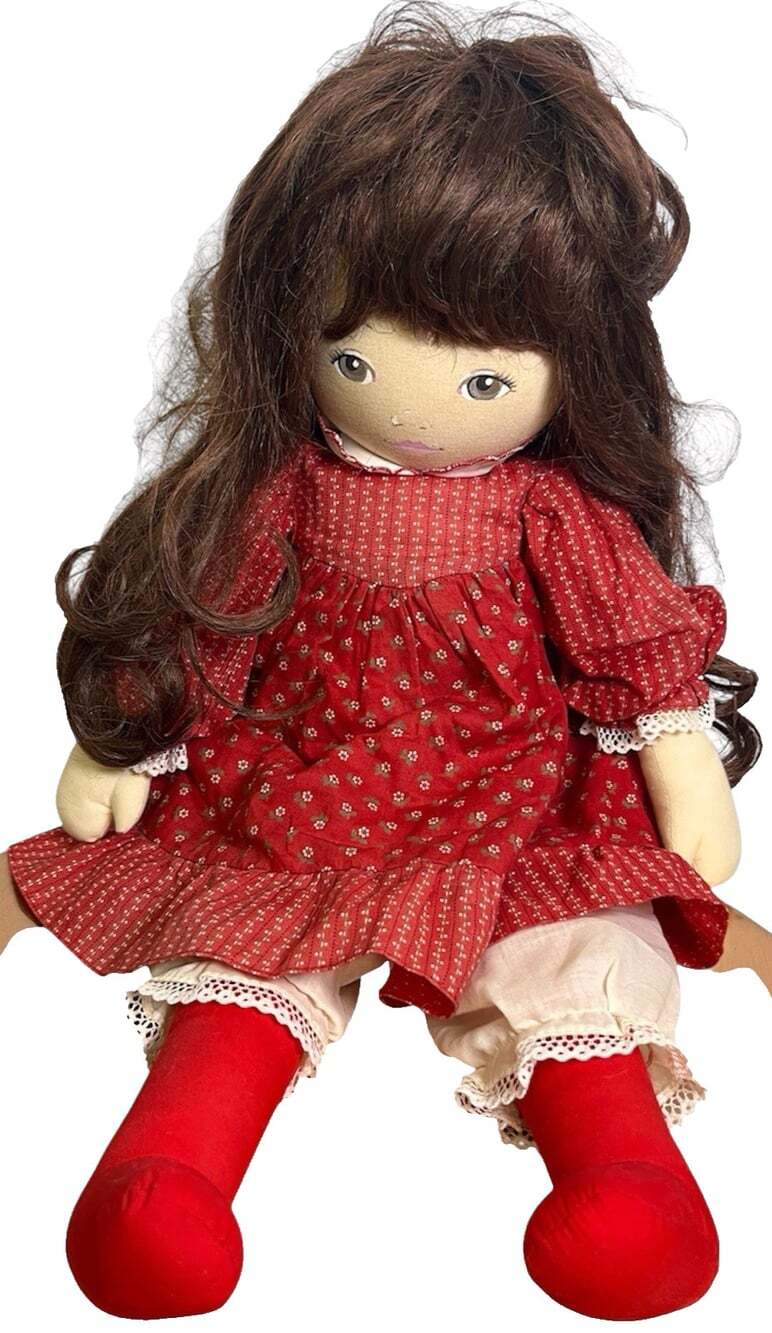 Vintage 80s Pauline Bjonnes Jacobsen Cloth Doll Painted Face Brunette Hair